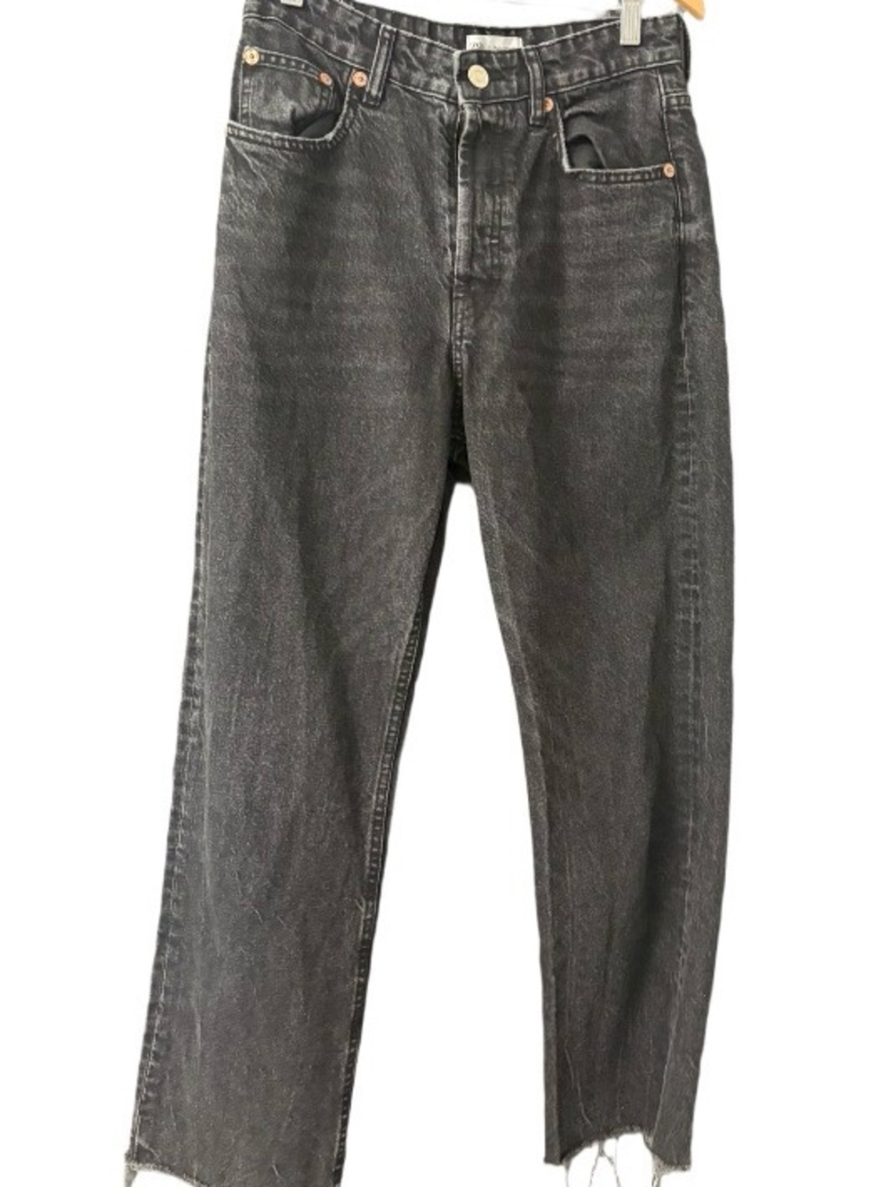 Zara Women's Black Washed Straight-Leg Jeans